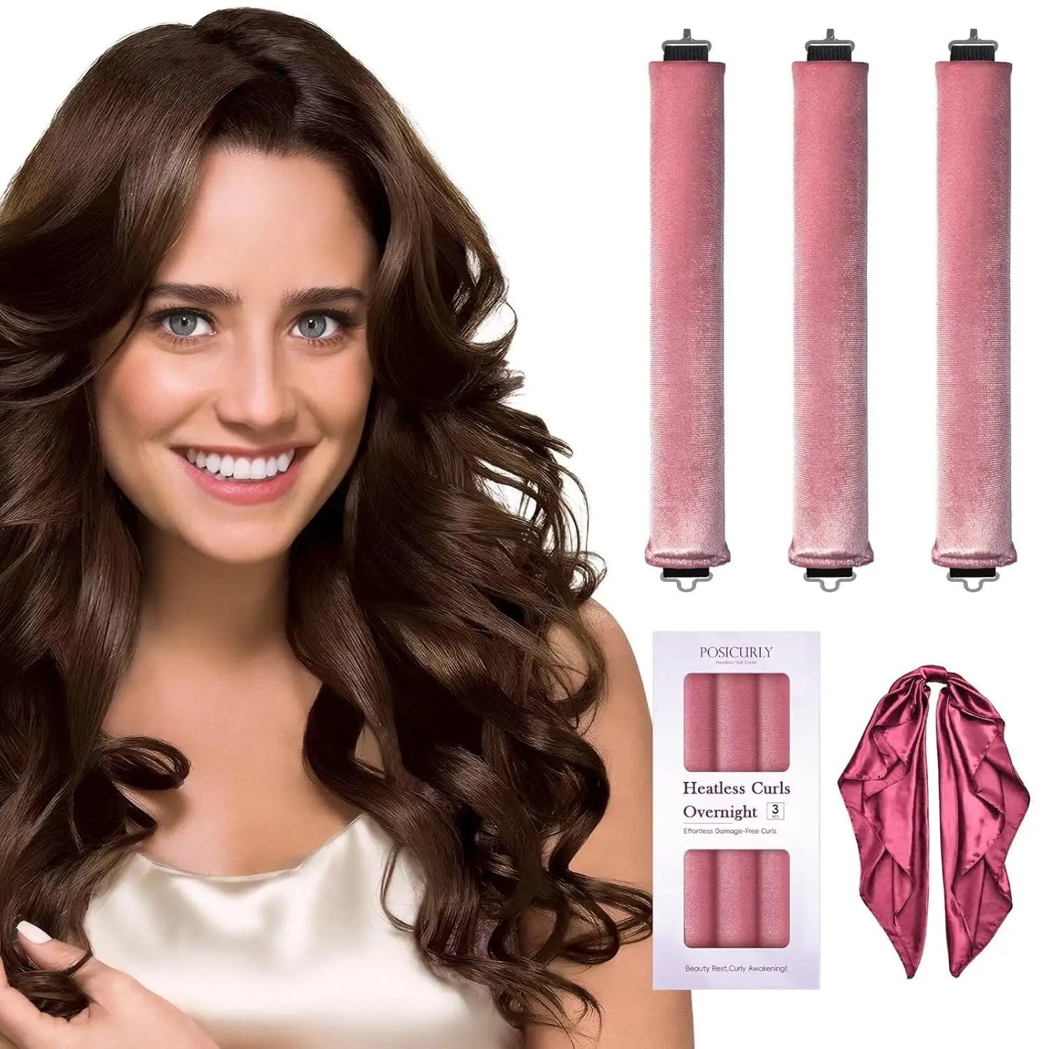 Heatless Hair Curler Set with Satin Scarf for Overnight Curls